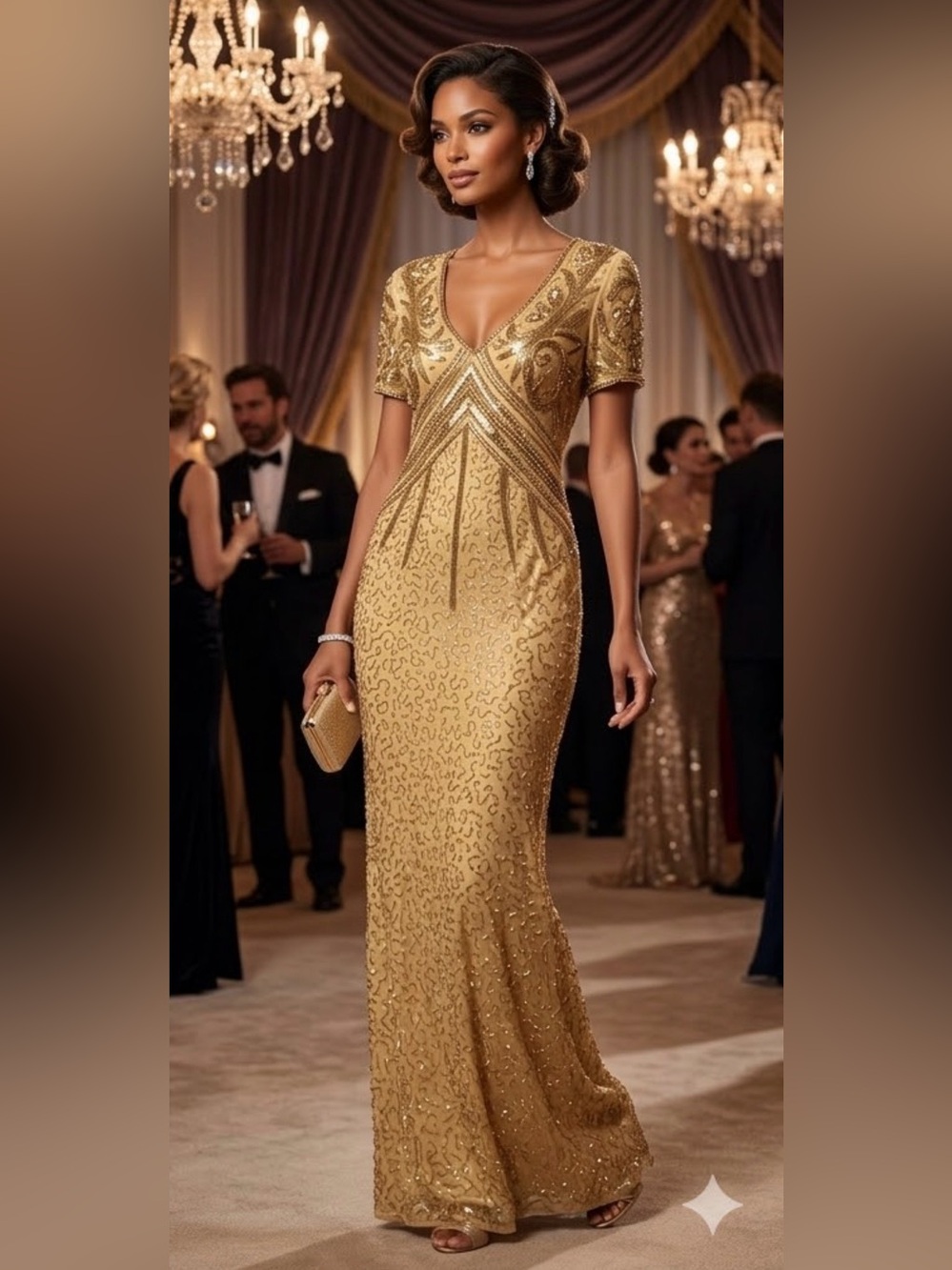 VTG Oscar Collection Stunning Gold Maxi Gown Size 12 Keyhole Glam Dress